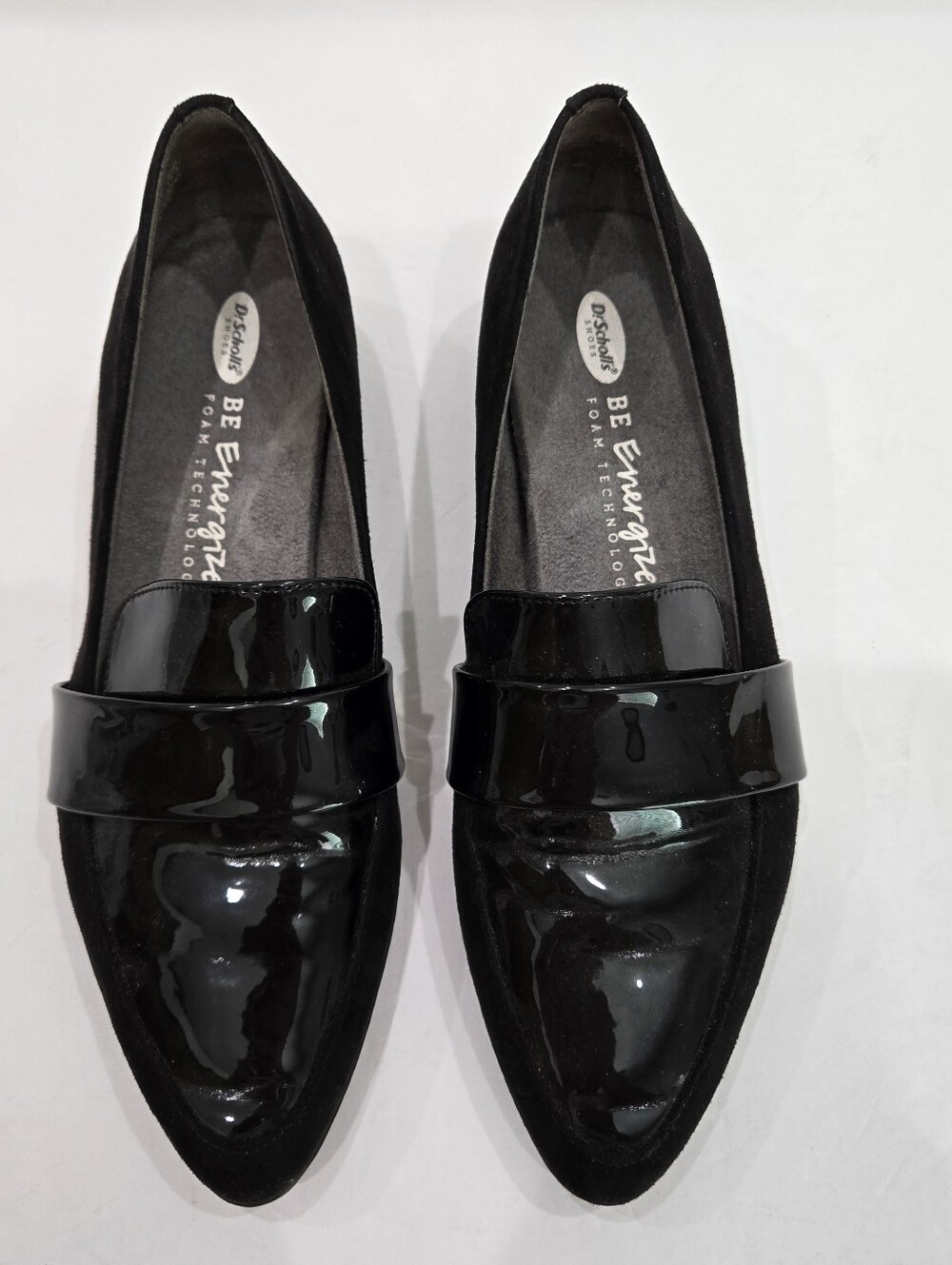 Dr. Scholls Be Energized Agnes Womens Sz 7.5M Black Suede/Patent Leather Loafer